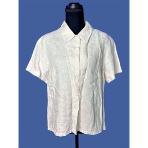Talbots Womens Irish Linen Neutral Shirt Sz 14P Capsule Classic Cottage Dainty